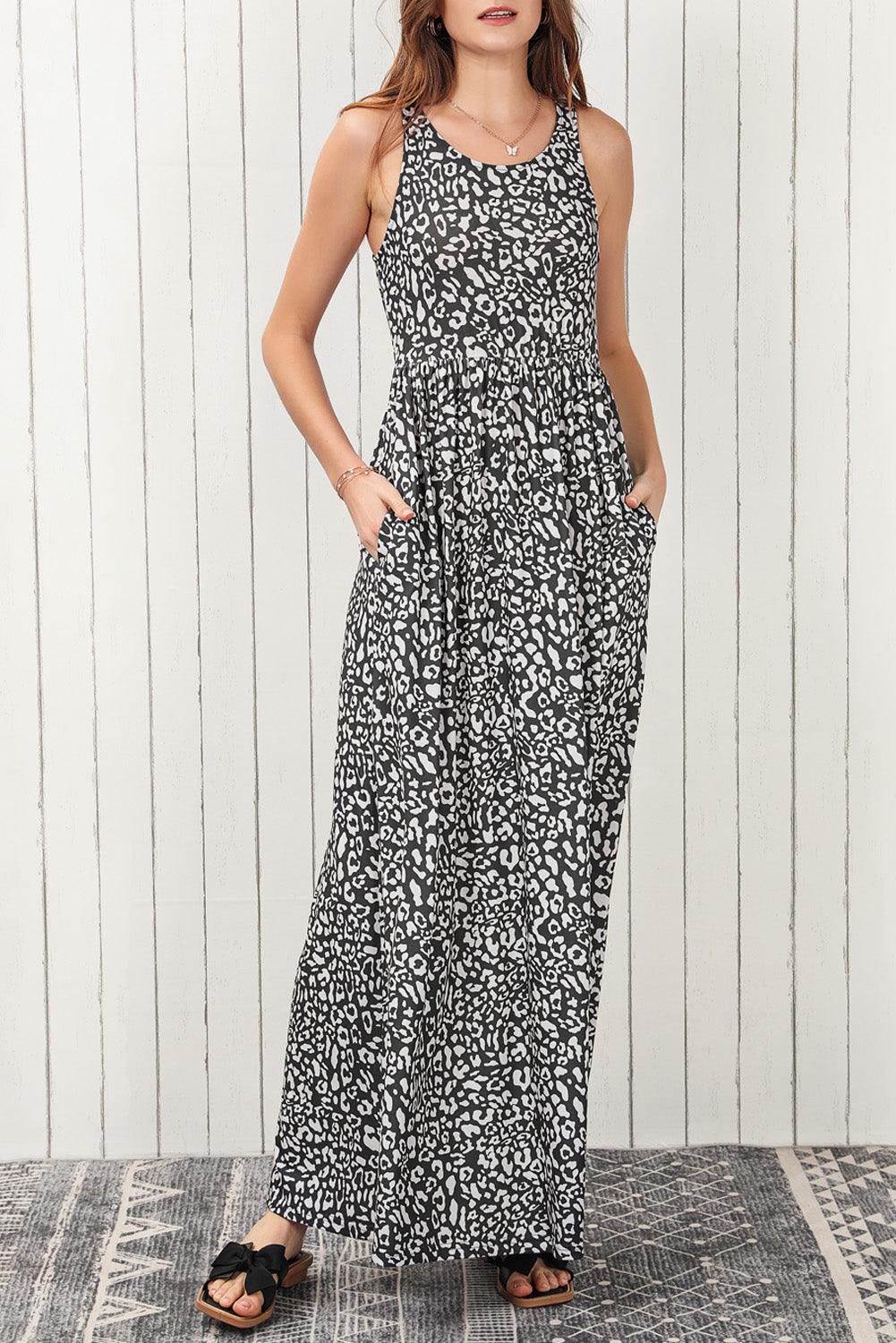 Teagan - Leopard Print Pocket Maxi Dress Sleeveless