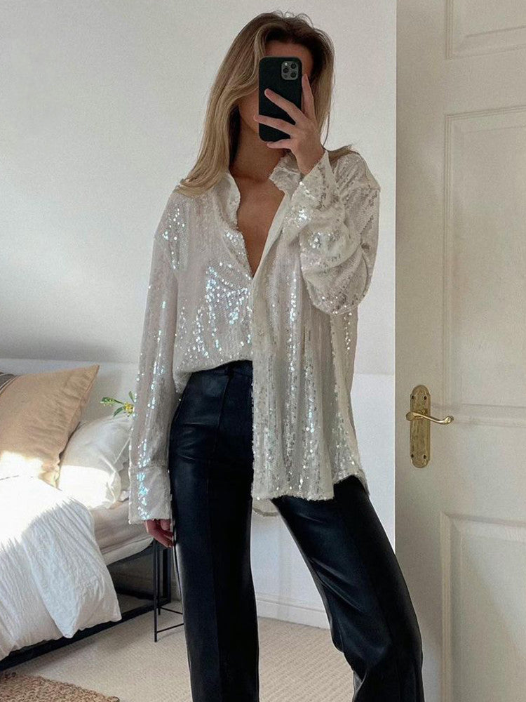 Georgia - Oversized Glitter Blouse for Women