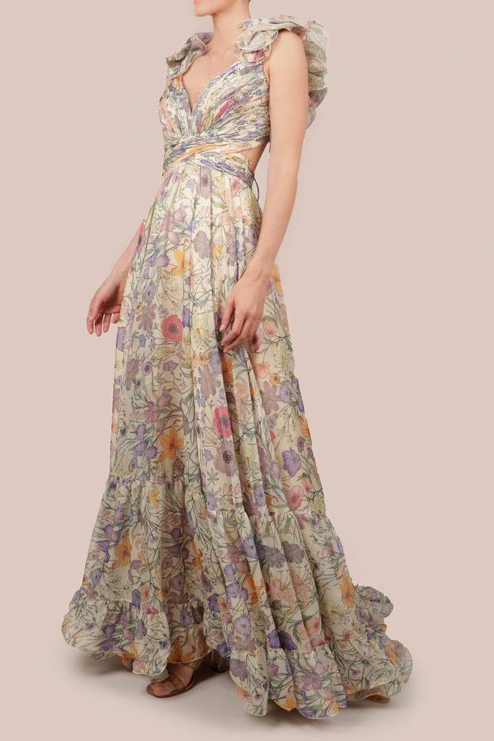 Belinda - Garden Romance Maxi Dress Elegant Floral Chiffon Formal Gown