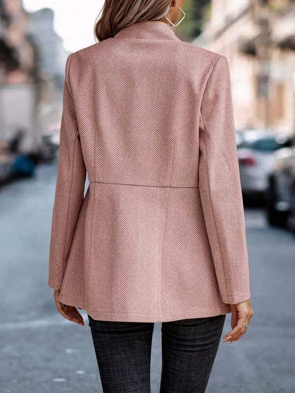 Flor - Modern Pink Plain Long-Sleeved Women's Blazer Jacket