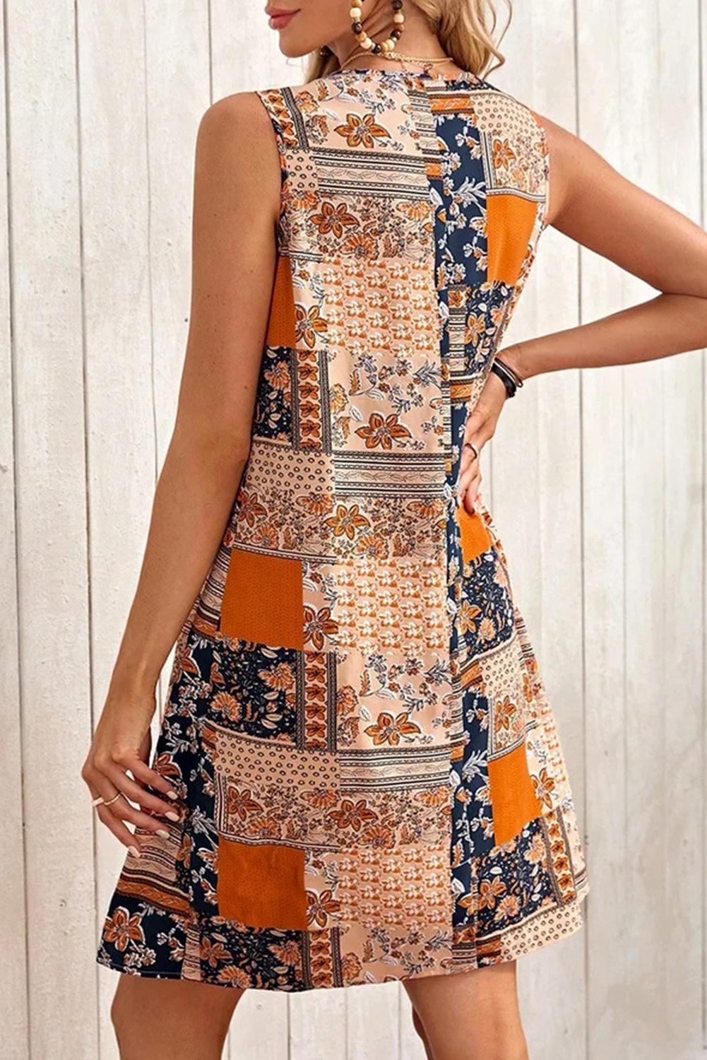 Jacinta - Retro Floral Patchwork Sleeveless Mini Dress