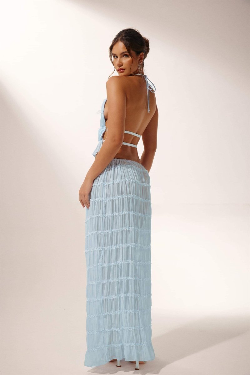 Dacia - Backless Pleated Two-Piece Set Blue Spring Outfit