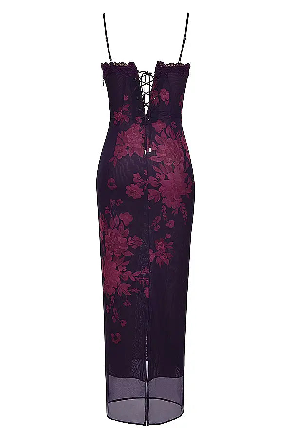 Liorah - Elegant Lace Satin Dress with Tie-Back Detailing