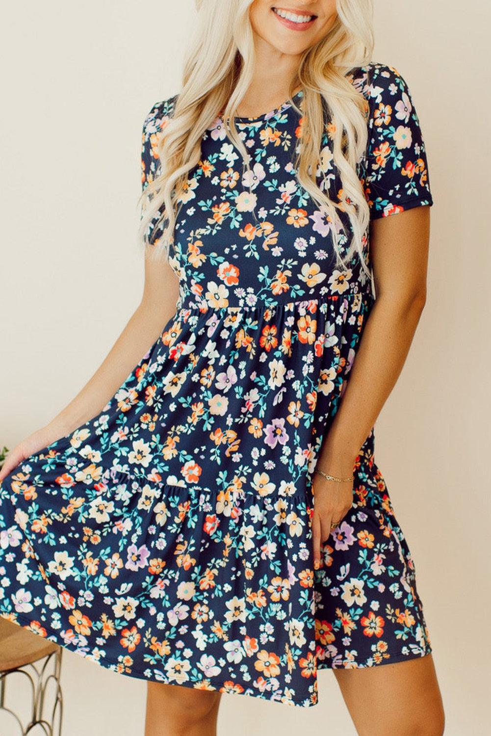 Meredith - Short Sleeve A-line Floral Dress