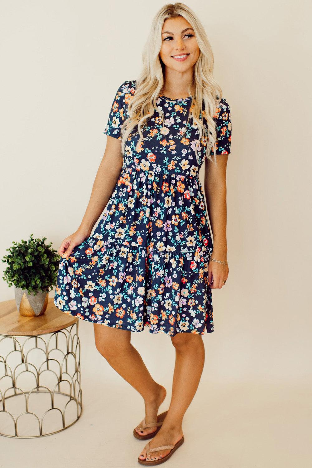 Meredith - Short Sleeve A-line Floral Dress