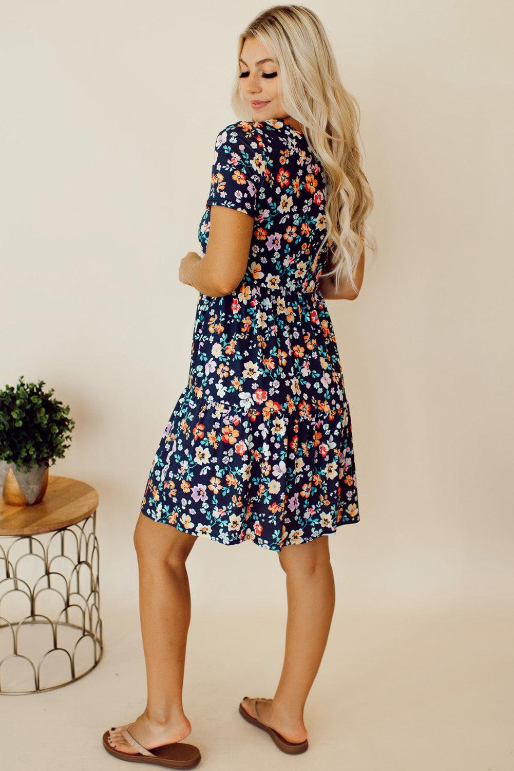 Meredith - Short Sleeve A-line Floral Dress