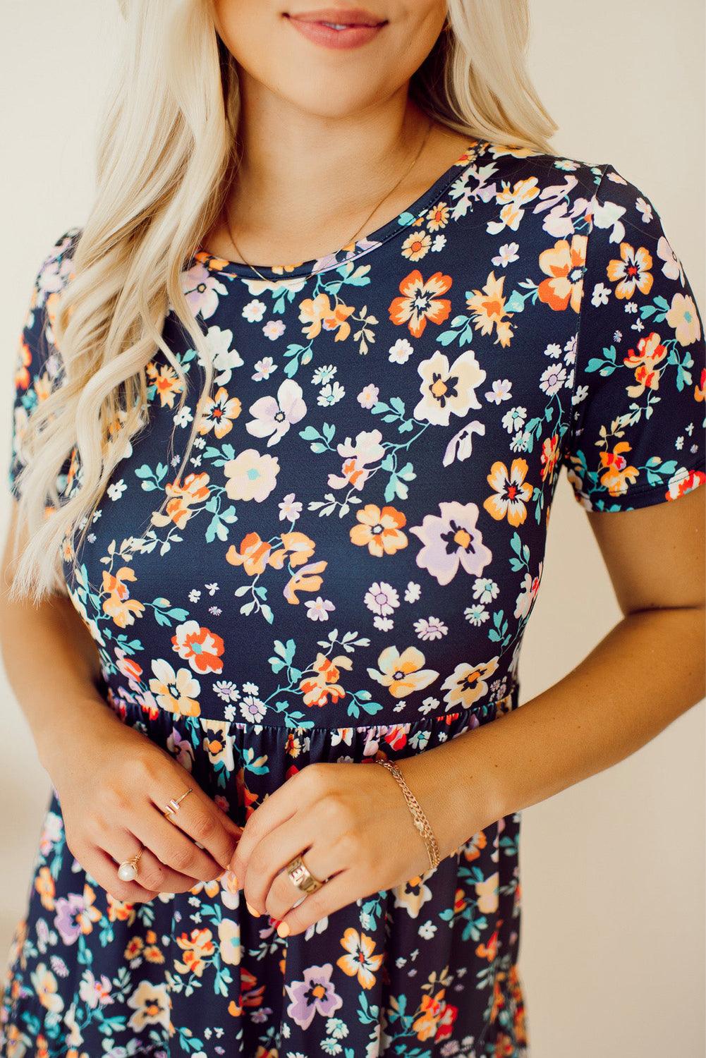 Meredith - Short Sleeve A-line Floral Dress