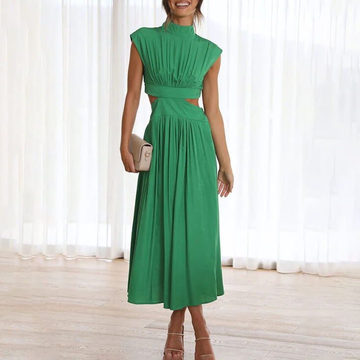 Heidi - Pleated Dress with High Neck