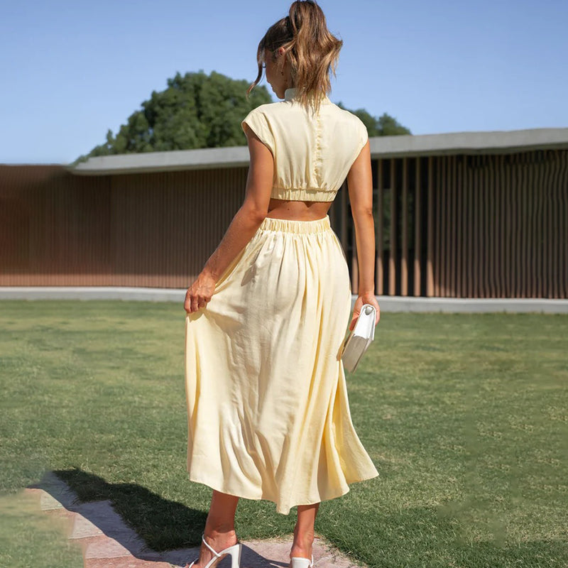 Heidi - Pleated Dress with High Neck