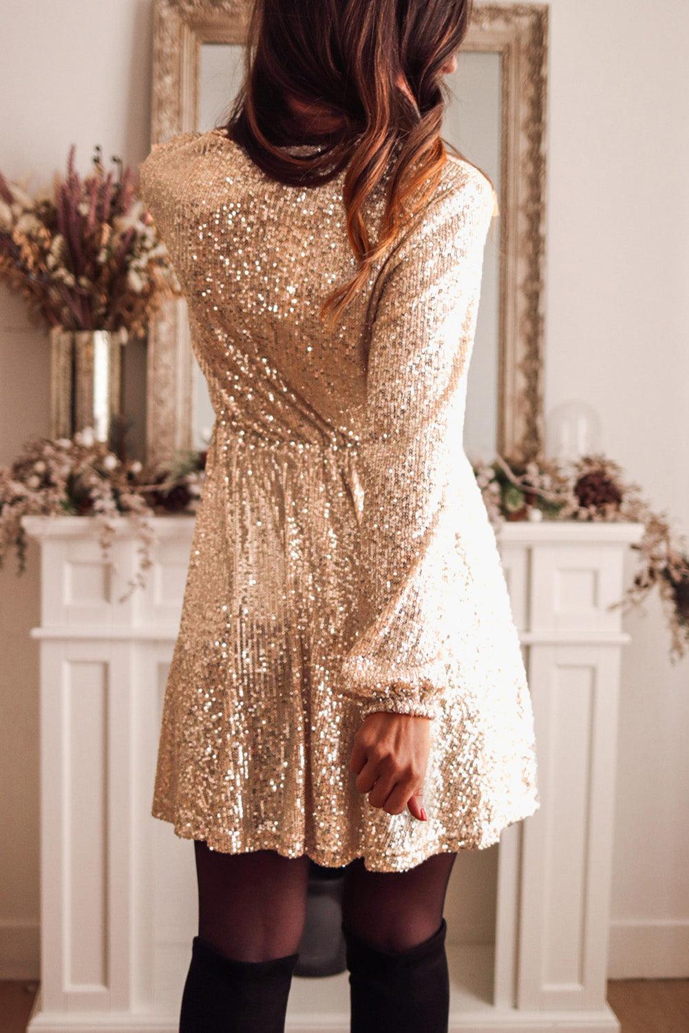 Marlee - Wrapped V-neck Sequin Mini Dress