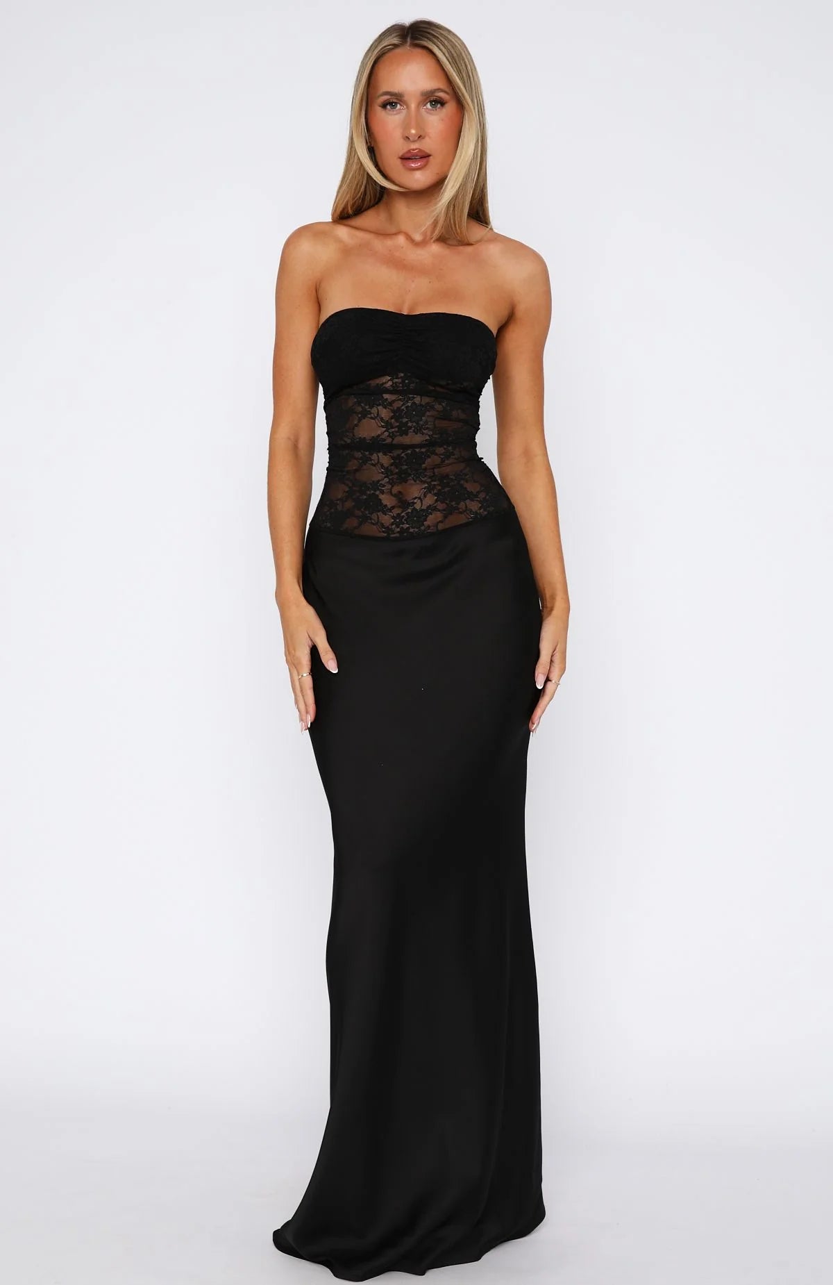 Kathy - Women's Strapless Lace Patchwork Mermaid Maxi Dress